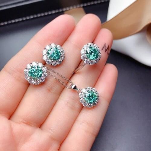Natural Topaz Green Gemstone Set Ring Earrings Necklace for Women Wedding Party Gift 925 Sterling Silver Fine Jewelry Set