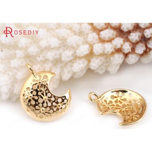 33501)6PCS 18*14MM 24K Gold Color Brass with Flower Moon Charms Pendants High Quality Diy Jewelry Findings Accessories