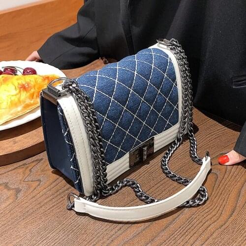 Embroidery thread small bag female summer chain bag new trendy fashion messenger bag one-shoulder rhombus denim handbags