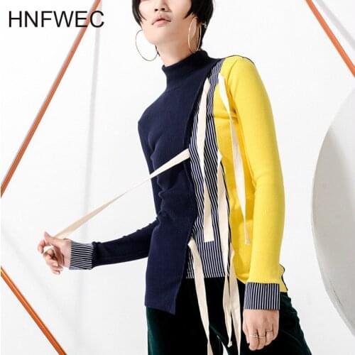 Fashion New Turtleneck Short Sleeve Stripe Sweatshirt Casual Hot Sale Trendy Tide Spring Clothes Knitting P165