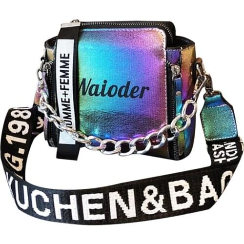 Fashion Tide Ladies Letter Handbags Wide Strap Chains Shoulder Bag Women Crossbody Bags Bolsa 2020 Girls Small Purse