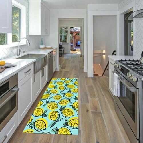 Non-Slip Floor Mat Kitchen Carpet Lemon Leaves Doormat Kitchen Mat Carpet Living Room Wrinkle-Resistant Kitchen Rug Home Decor