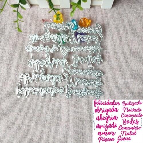 New 13Pcs Portuguese words metal cutting Die mold frame for scrapbook photo album decoration carving handmade paper card
