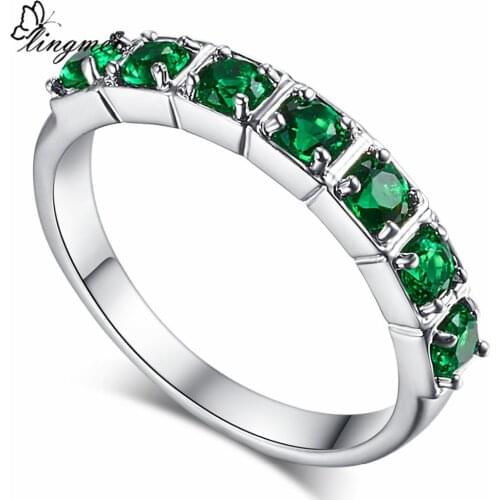 Lingmei 4 s Wedding band RoundGreen Red Blue Purple Cubic Zirconia Jewelry White GoldRing Size 6-9 10