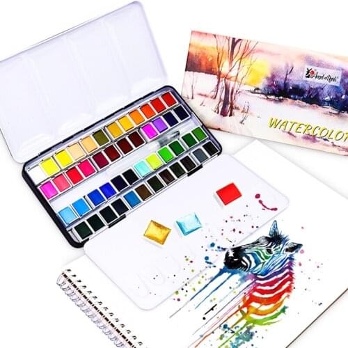 Solid Wark Solid Watercolor Paint Set Portable Metal Box Watercolor Pigmen for Kids Creativity Drawing Watercolor Paper Supplies