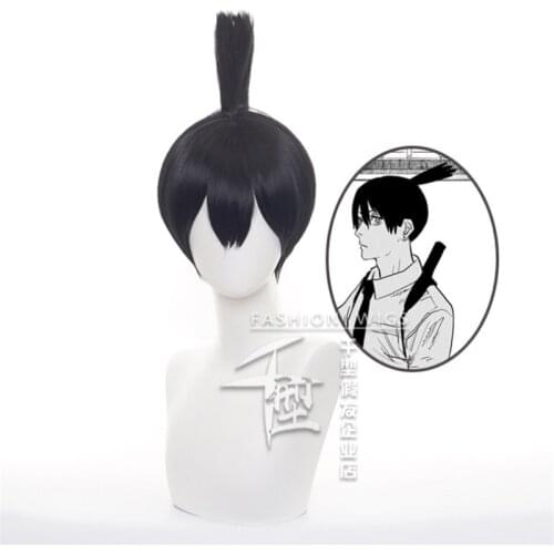 Hayakawa Aki Wig Blue Black Hair Wig Anime Chainsaw Man Cosplay Hair Synthetic Cosplay Wig 30cm