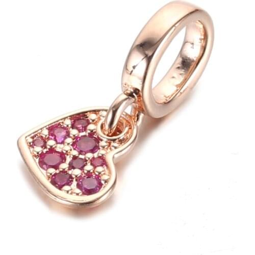 Authentic S925 Dangle Bead Royal Pave Titled Heart Pendant Charm for Women Bracelet Bangle DIY Jewelry