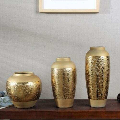 Simple Modern Gold Tabletop Vases Ornaments Crafts Decorative Flower Pot