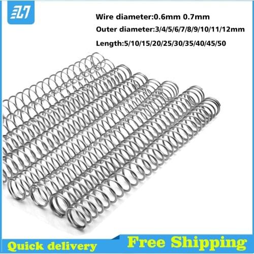 Wire Dia 0.6 0.7 Compression Compressed Return Pressure Spring 304 Stainless Steel 3 4 5 6 7 8 9 10 11 12mm 10pcs