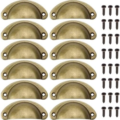 Retro Kitchen Cabinet Handle Hand Furniture Handle Vintage Antique Handle, 12 Pieces with 24 Screws
