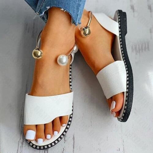 New Summer Womens Beaded Pearly Sandals Slippers Shoes Women Ladies Flats Sandals Flip Flop Casual Flat Slingback Sandals Shoes