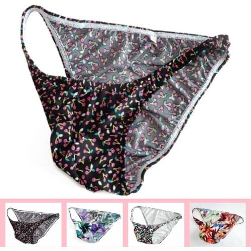 Sexy Mens Underwear Plus Size Milk Silk Printed U Convex Pouch Briefs G-string Smooth Breathable Briefs Low Rise Gay Underwear