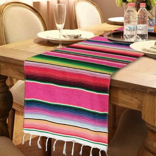Rainbow Color Tassel Table Runner Wedding Party and Other Festivals Striped Table Decoration Tablecloth Colorful Shawl