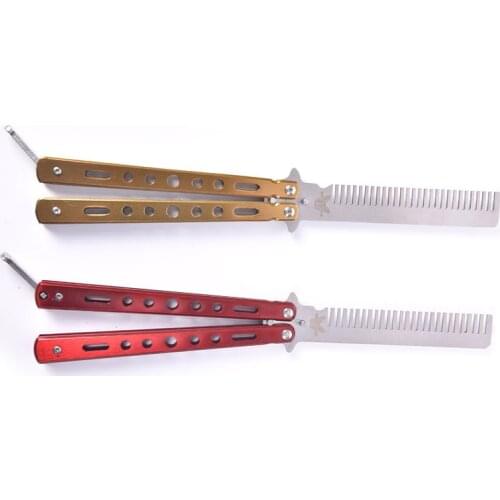1PCS Foldable Comb Stainless Steel Practice Training Butterfly Knife Comb Beard & Moustache Brushes Hairdressing Dropshipping