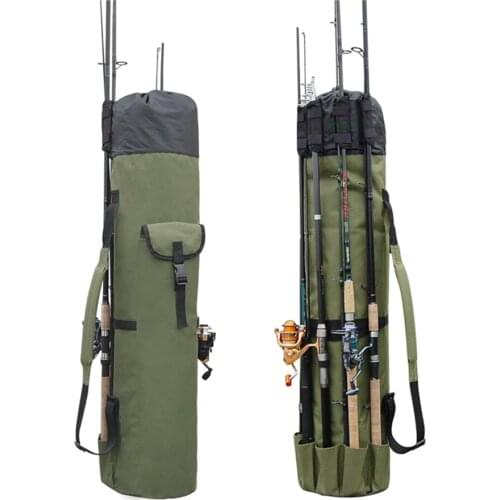 Foldable Fishing Bag Multi-pockets Fishing Rod Case Multifunctional Large Capacity Canvas Organizer Bag for Storage Fishing Rods