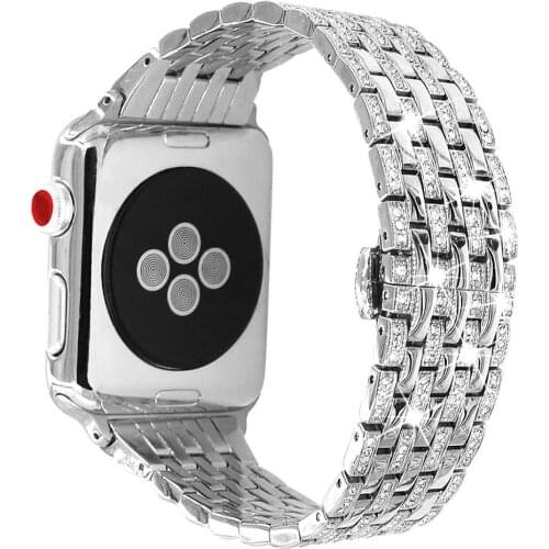 Diamond Bands For Apple Watch, Rhinestone Luxury Diamond Stainless Steel Replacement Bracelet For Women For Iwatch 40mm 38mm