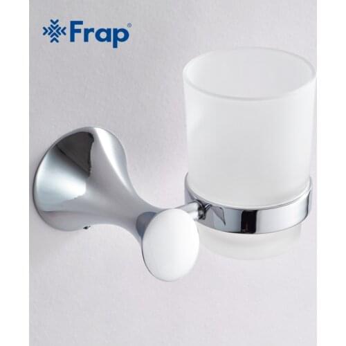 FRAP Bathroom Stainless Steel Bathroom Single Cup Holders Pendant Modern Glass Tumbler Zinc Alloy Base Toothbrush Cup Rack Shelf