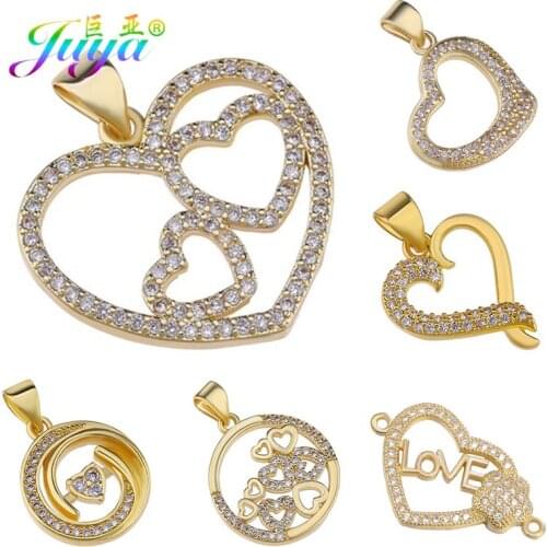 Juya DIY Valentines Day Jewelry Making Supplies Hand made Gold/Rose Gold Love Heart Connector Charms Pendant Accessories