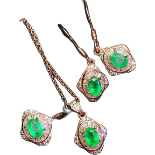 KJJEAXCMY boutique jewelry 925 sterling silver inlaid Natural Emerald Earring pendant Ring ladies Suit Support Detection popular