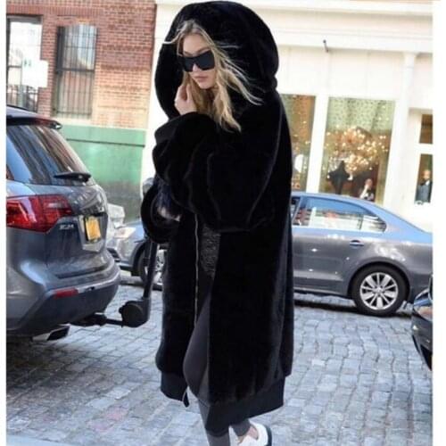 Women Casual Loose Jacket Outerwear Oversized Winter Warm Hooded Thicken Korean Long Faux Fur Overcoat Manteau