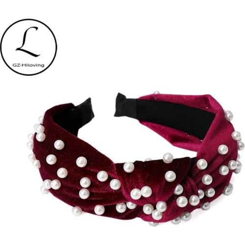 New Korean Soft Velvet Pearl Headband For Women Vintage Knot Hairband Headwear Twist Turban For Girls Christmas Hair Accessories