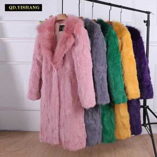 Real Fur Coat 100% rabbit Fur Long Winter Women Coat Fur collar Raccoon Dog Fur collar Large size Long sleeve Fashion fur