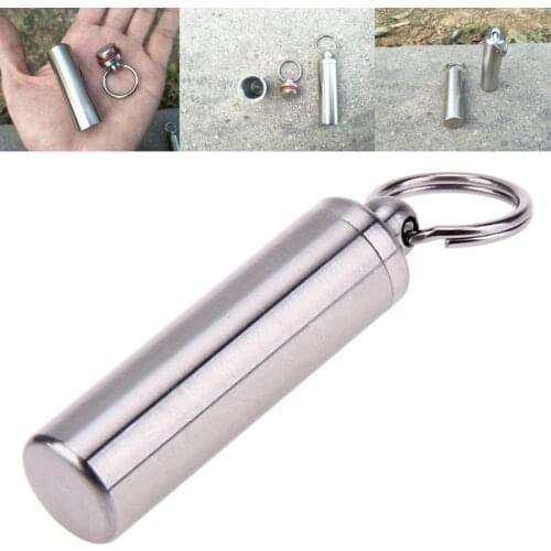 1pc Waterproof Pills Container Survival Waterproof Pills Box Container Stainless Steel Medicine Bottle Keychain