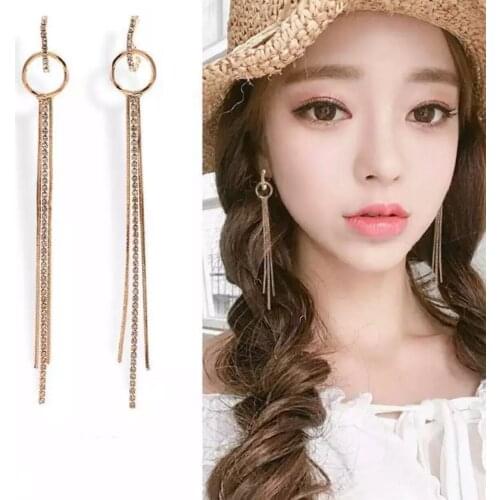 Earrings New Fashion South Korea Pin Earrings Simple Temperament Personality Asymmetric Long Tassel Earrings