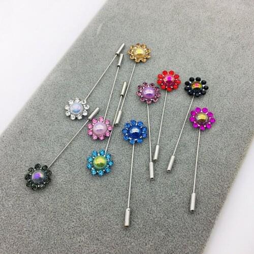 12pcs Crystal Flower Women Hijab Brooch Pin Set Colorful Pearl Safety Headscarf Clips For Women
