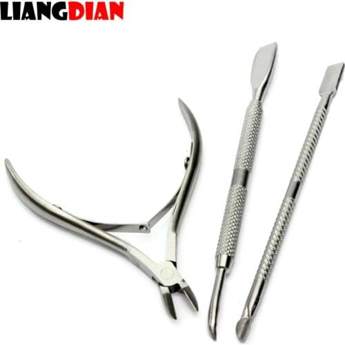 3pcs/set Stainless Steel Nail Cuticle Remover Dead Skin Scissor Cutter Manicure Cuticle Nipper Pusher Fingernail Clean Tool Set