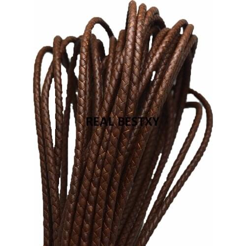 5m/lot approx 4mm antique brown Round Real Cowhide Leather Cord Thread String Rope Material for Jewelry Making DIY strings