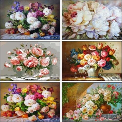 5D DIY Diamond Painting Peony and Magnolia Mosaic Diamond Painting Cross Stitch Needlework Home Decorative Oil Painting