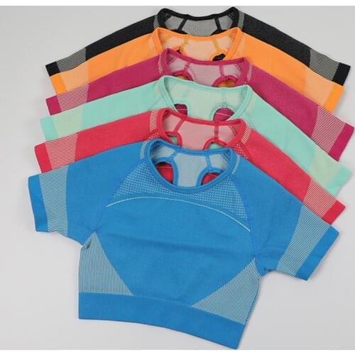 Seamless Yoga T-shirts Women Gym Fitness Crop Top Short Sleeve Shirts Running Workout Sport Shirts Female Breathable Sport Wear