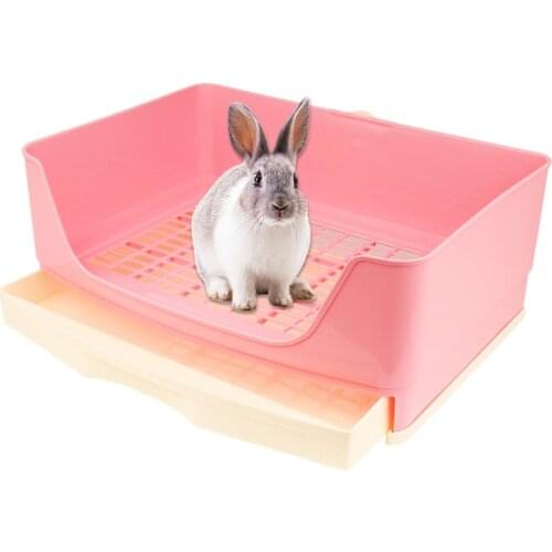 Large Rabbit Litter Box with Drawer Place Firmly Pet Bedpan Corner Toilet Box with Grate Potty Easy Operation Bigger Pet Pan for