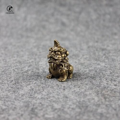 Bronze unicorn Statue Office Room Desk Ornament Miniature Copper pixiu Figurine Key Chain Ring Pendant Home Decor Kids Gift Toy