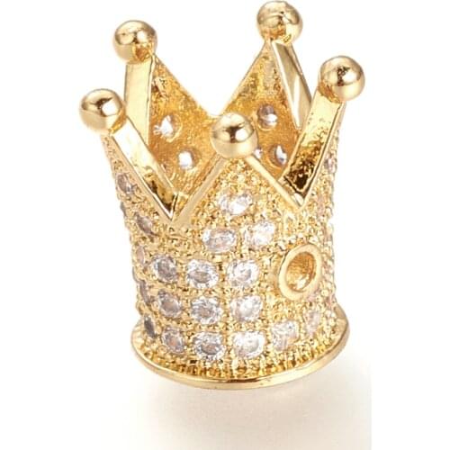 10pcs Brass Micro Pave Cubic Zirconia Crown Beads For DIY Bracelet Necklace jewelry making Decor Accessories 12x10mm
