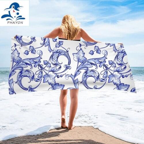 PHAYON Quicky-dry Microfiber Bath Towels Blue And White Porcelain 75*150cm Beach Towel Large Sport Towels Camping Accessories