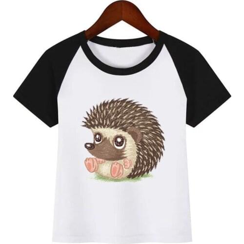 Kids Summer Tops Boys Girls Watercolor Hedgehog Print T-shirt Children Funny Animal Short Sleeve Baby Cute Clothing