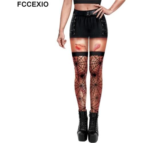 FCCEXIO High Quaility 220gsm Milk Silk Lace Spider Webs Print Skinny Leggings High Waist Plus Size Soft Stretch Leggings
