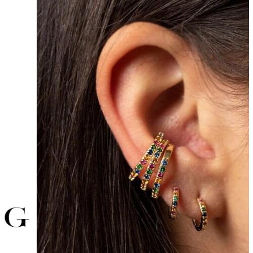 GHIDBK Dainty Rainbow Cubic Zirconia Hoop Earrings Women Small CZ Huggie Earring Minimalist Geometrical Earring Fashion Jewelry