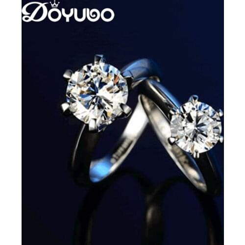 DOYUBO Classical Women Solid Silver Six Claw Ring With 1 Carat / 1.5 Carat Cubic Zircon High Qaulity Silver Rings Jewelry VB202