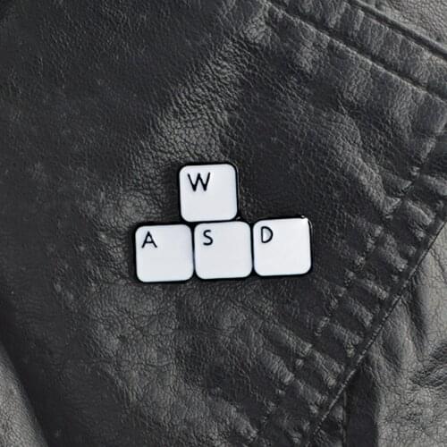 Keyboard WASD WSAD Pins Brooches Hard enamel lapel pins Backpack Jackets Bags Accessories for Men Womn Funny pins