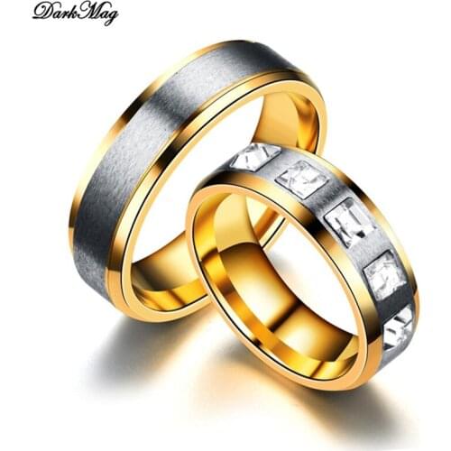 DarkMag Trendy Stainless Steel Gold Color Love Ring for Women Men Couple CZ Crystal Rings Luxury Brand Jewelry Wedding Gift