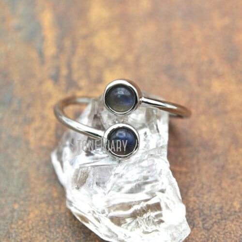 10Pcs Designer Labradorite Ring Sliver Plated Round Shape Ring Adjustable RM15603