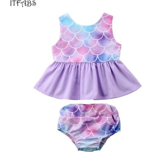 Newborn Toddler Kids Baby Girl Mermaid Vest Tops Dress Shorts Pants Set 1-4T 2018 New two piece bikini suit