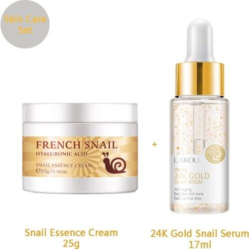 LaiKou Skin Care Set 24K Gold Snail Facial Serum 17ml Face Cream 25g Niacinamide Moisturizing Nourishing Anti Aging Wrinkle Kit