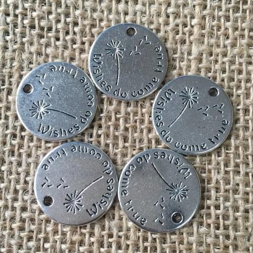 20 Pcs/lot 20x20mm Round wishes do come ture Charms for Jewelry Making Antique Silver Plated Pendant for DIY Bracelet A032