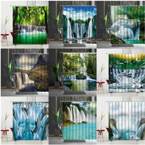 Landscape Shower Curtain Waterfall Bathroom Household Items Curtain Waterproof Polyester Fabric For Rooms And Halls