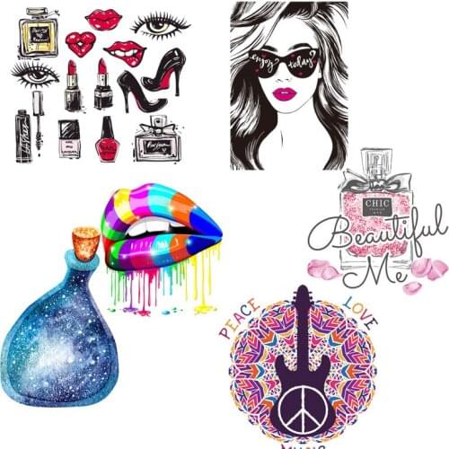 Woman perfume DIY Patches Heat Transfer Clothes Iron On Transfers For Clothing Guitar Appliques On Clothes Garment Accessories