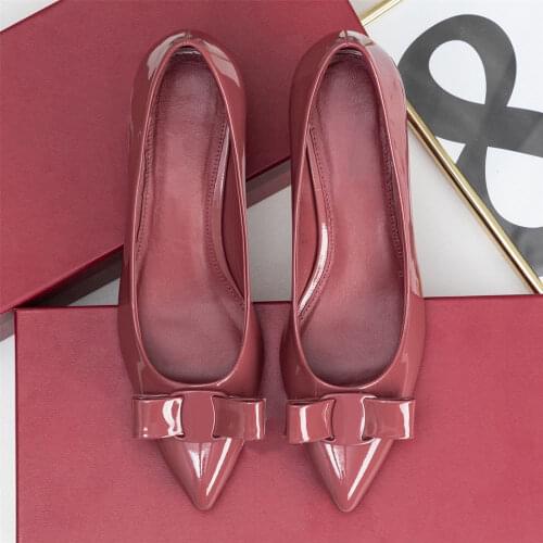 Womens Shoes New Fashion Ladies Pumps Genuine Leather Casual Shoes Luxury Brands Shoes Pointed Toe Butterfly-knot Dress Shoes